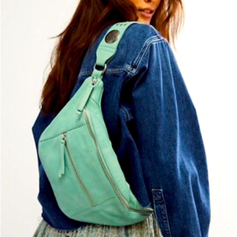 Free People Wilder Embellished Sling Bag Teal New!